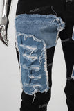 Black patchwork damaged stack jeans