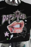 Black digital print rhinestone t shirt women
