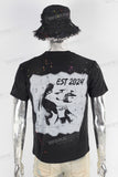 Black digital print patchwork paint splatters T shirt and  hat
