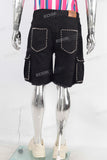 Black patchwork rhinestone laser shorts