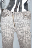 Yellow digital print stack zip up jeans women