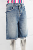 Blue acid washed embroidered shorts