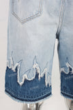 Acid washed patchwork boot cut shorts
