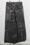 Black baggy acid washed raw hem jeans