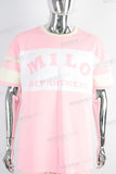 Pink digital print patchwork t shirt and screen print shorts