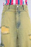 Yellow damaged cargo baggy jeans