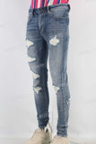 Damaged embroidered patchwork skinny jeans
