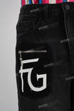 Black patchwork wide leg flare distress bottom jeans