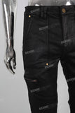 Black waxed patchwork cargo straight jeans