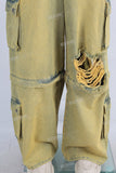 Yellow damaged cargo baggy jeans