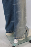 Blue acid washed straight jeans