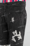 Damaged patchwork embroidered shorts