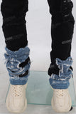 Black patchwork damaged stack jeans
