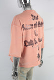 Orange oversize digital print raw hem t shirt