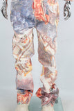Digital print denim jacket and stack jeans