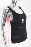 Black and pink patchwork embroidered sleeveless shirt