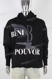 Black digital print raw hem hoodie