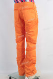 Orange damaged boot cut jeans