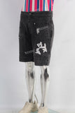 Damaged patchwork embroidered shorts