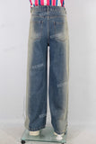 Blue acid washed straight jeans