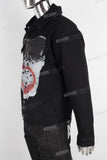 Black screen print denim jacket
