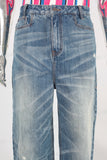 Blue damaged acid washed baggy jeans