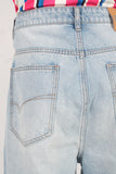 Acid washed patchwork boot cut shorts