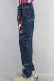 Blue patchwork cargo straight jeans