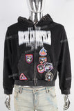 Black digital print patchwork jacket