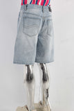 Blue patchwork denim shorts