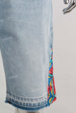 Blue embroidered boot cut shorts