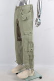 Green patchwork cargo straight jeans