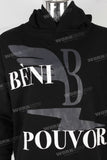Black digital print raw hem hoodie