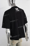 Black screen print boot cut t shirt