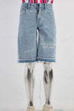 Blue embroidered boot cut shorts