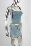 Blue denim shirt and boot cut skirt set