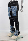 Black patchwork damaged stack jeans