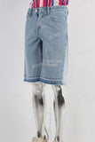 Blue embroidered boot cut shorts