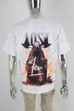 White heavyweight digital black border print t shi