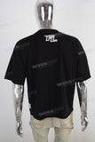 Black screen print boot cut t shirt
