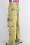 Yellow damaged cargo baggy jeans