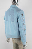 Blue leather patchwork jacket