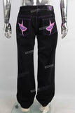 Black purple edge straight jeans