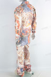 Digital print denim jacket and stack jeans