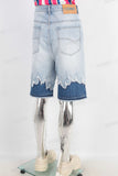 Acid washed patchwork boot cut shorts