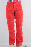 Red damaged boot cut jeans