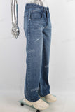 Blue damaged wide leg jeans