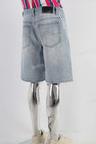 Blue patchwork denim shorts