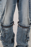 Blue patchwork cargo jeans