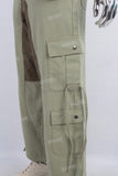 Green patchwork cargo straight jeans